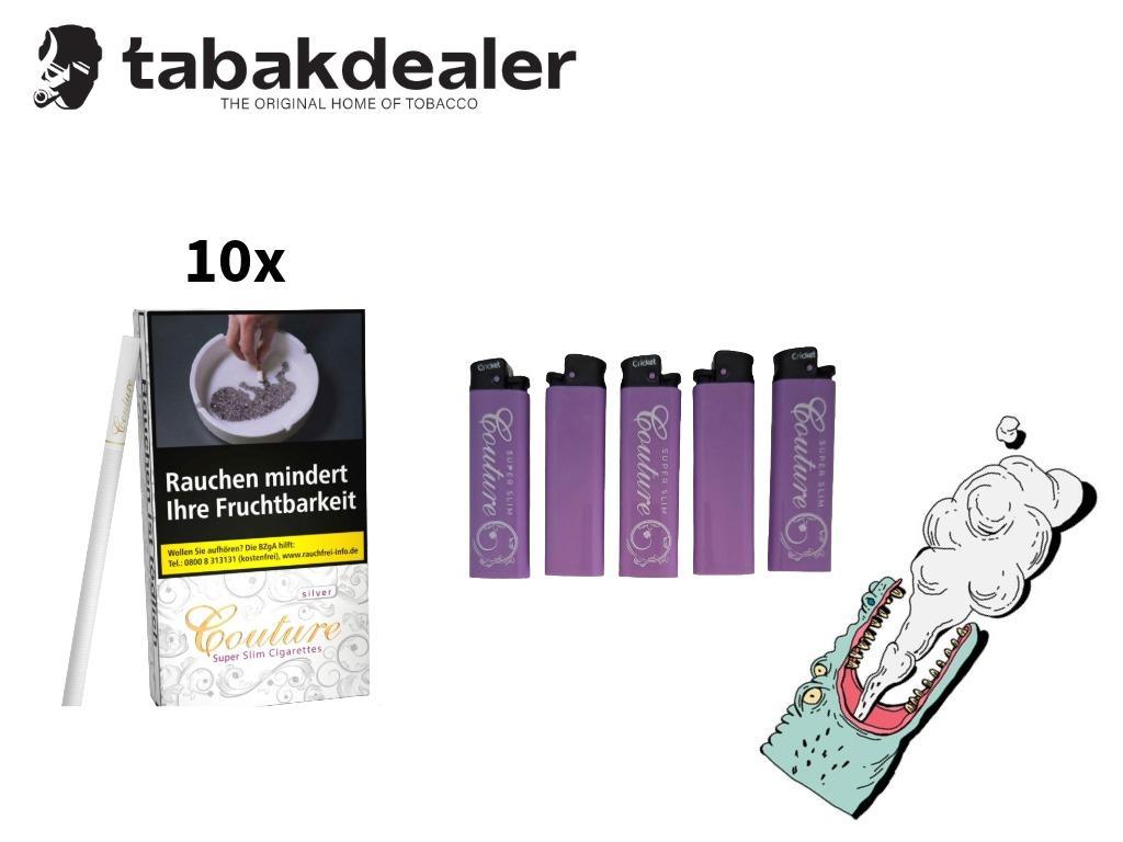 10x Couture Superslim Silver + 5x Couture Feuerzeuge 