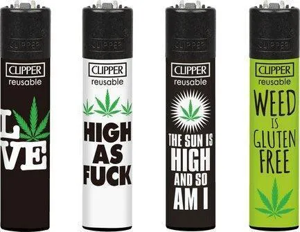 Clipper Feuerzeuge "Weed Slogan" 1 x 4 Stück