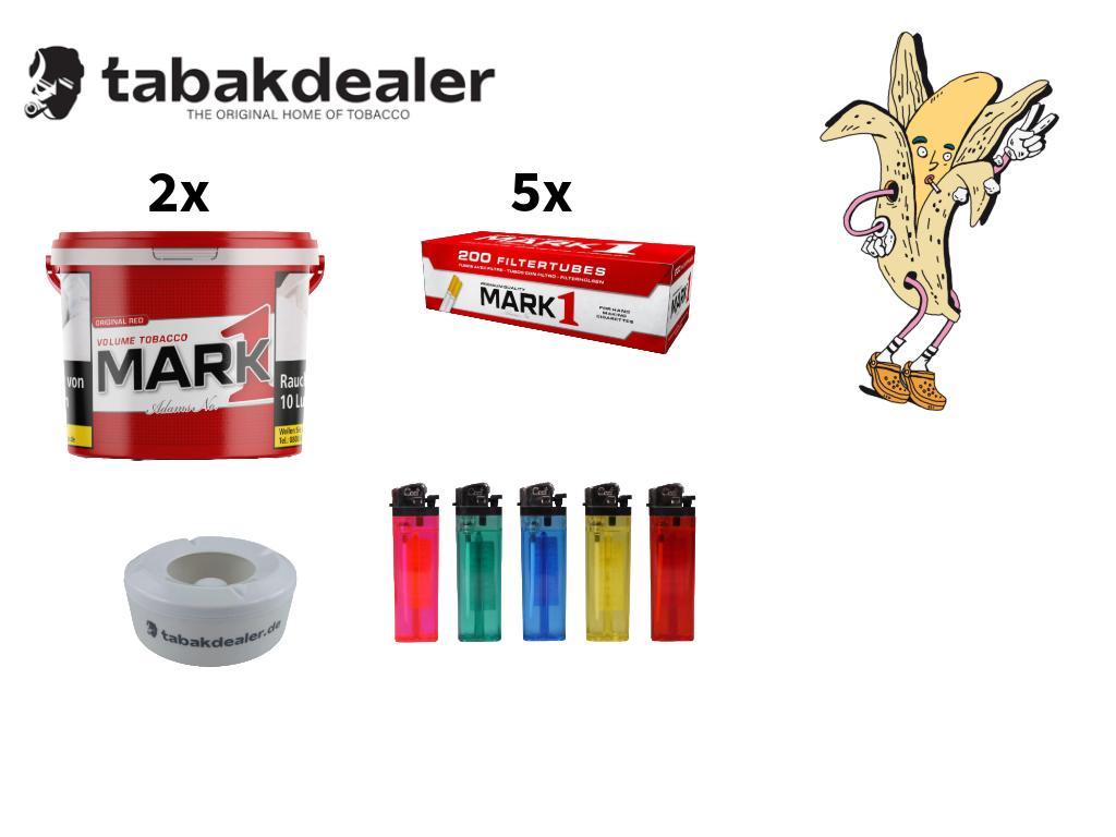 2x Mark 1 Red Volumen Tobacco + 1000 Mark Adams Hülsen + 5 Cool Feuerzeuge+ 1 Windascher 1 x 190g