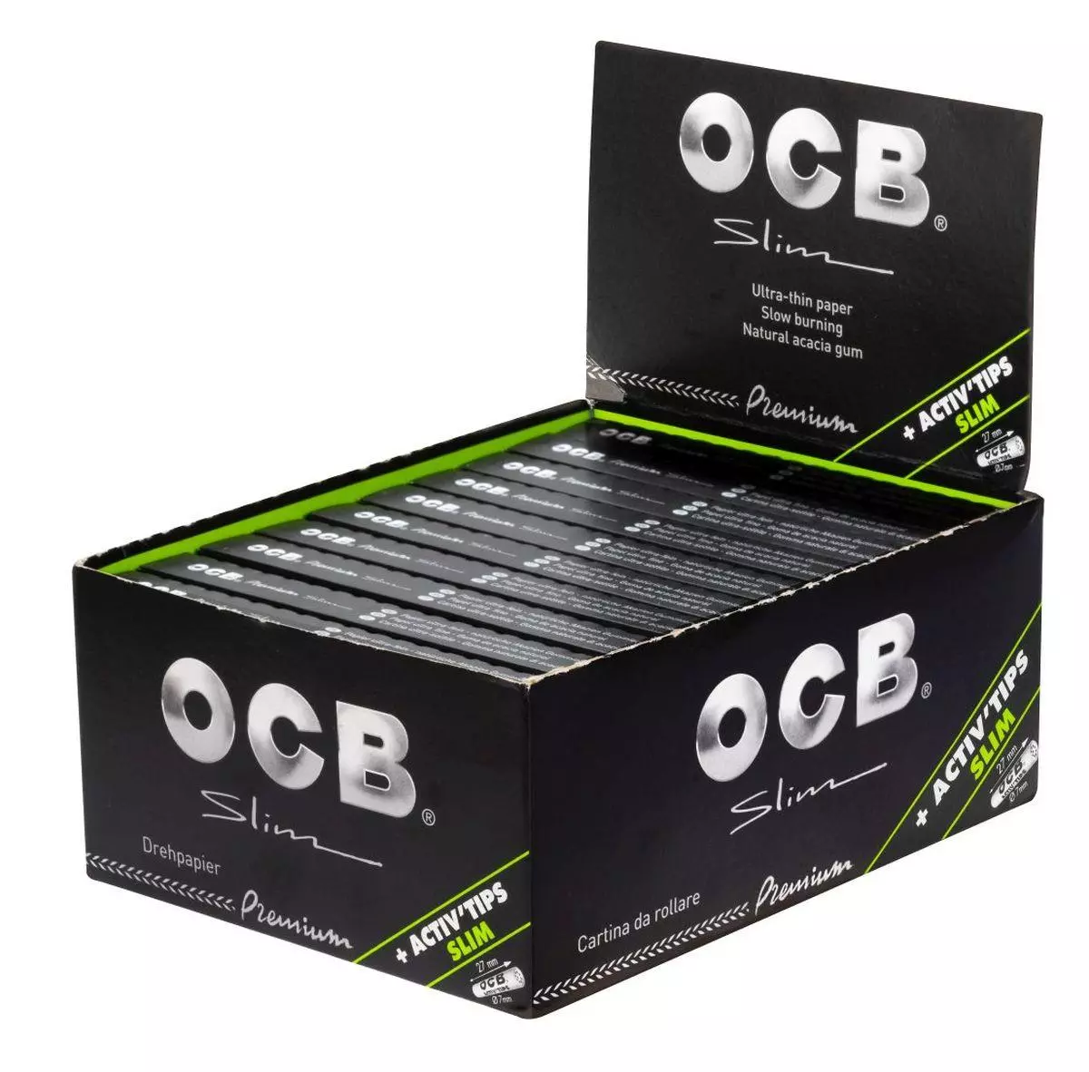 OCB Schwarz Premium Long Slim+ActivTips 20 x 32 Stück