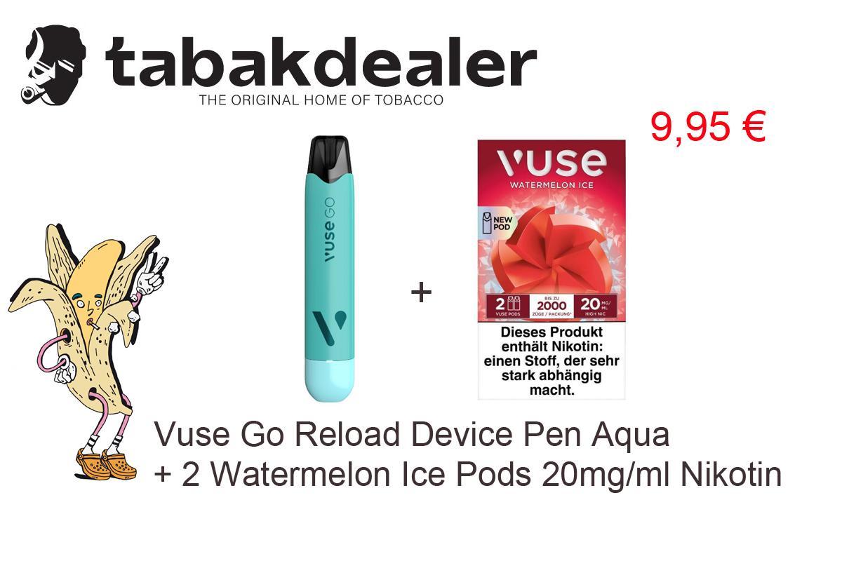 Vuse Go Reload Device Pen Aqua + 1 x 2 Vuse Pods Watermelon Ice 20mg/ml gratis