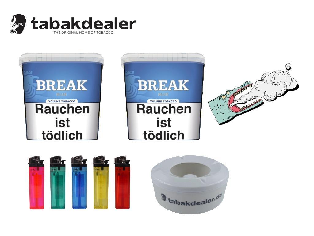 2 x Break Blue Bucket 195g + 5 Cool Feuerzeuge + 1 Windascher 