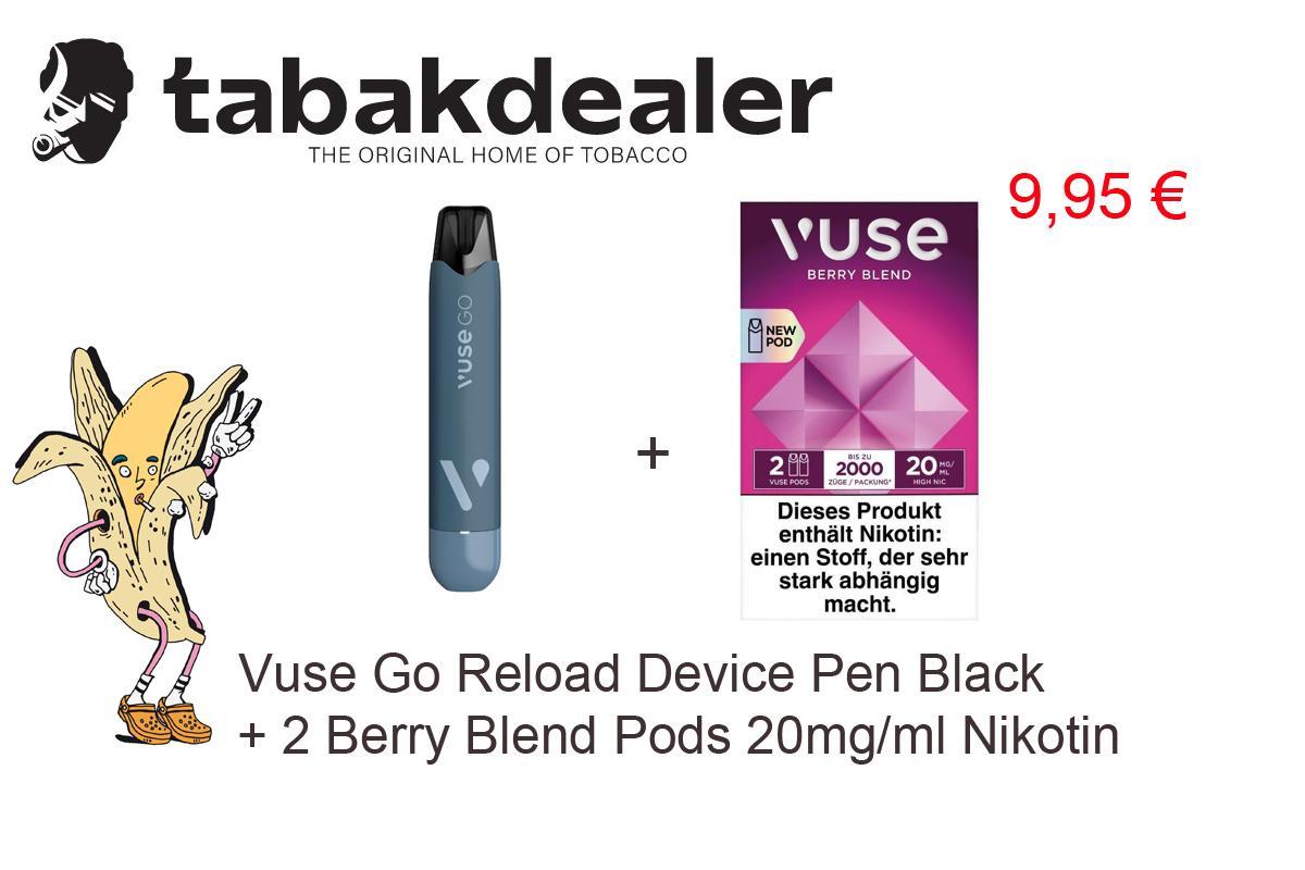 Vuse Go Reload Device Pen Black + 1 x 2 Vuse Pods Berry Blend 