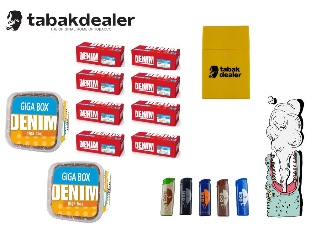 Denim 5XL Tabak + 2000 Hülsen + Tabakdealer Etui und 5 OCB Feuerzeuge 