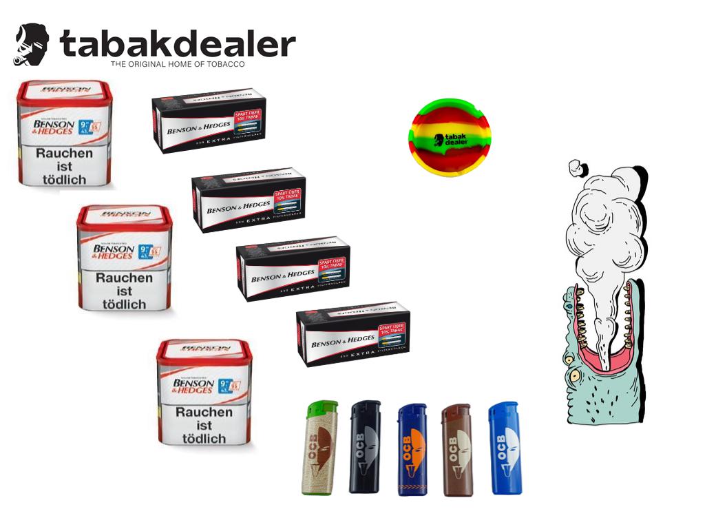 Benson & Hedges Tabak + 1000 Hülsen + 5 OCB Feuerzeuge und Tabakdealer Aschenbecher 