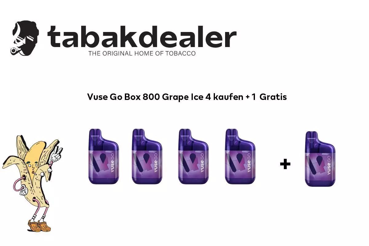 4 + 1 Gratis Vuse Go Box 800 Grape Ice 20mg/ml Nikotin