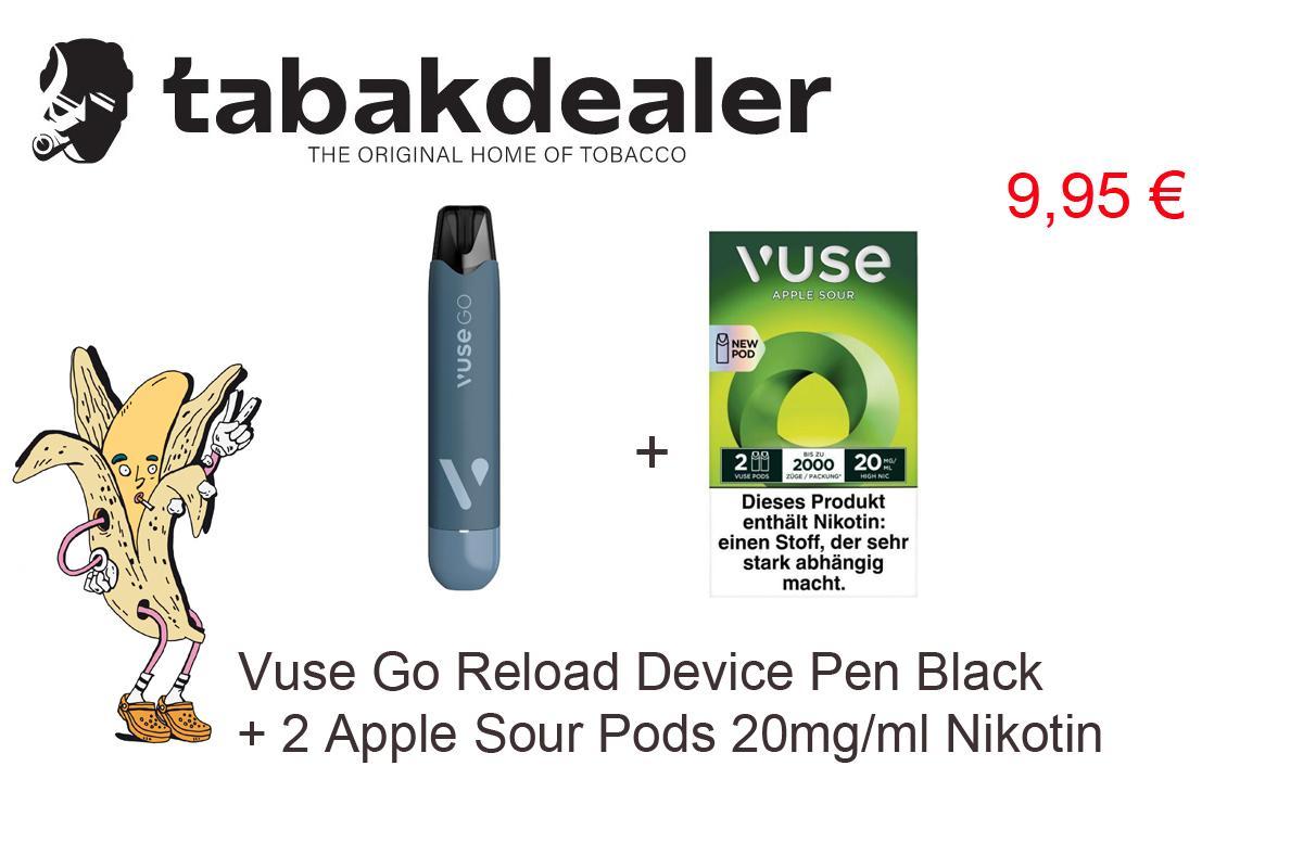 Vuse Go Reload Device Pen Black + 1 x 2 Vuse Pods Apple Sour 20mg/ml