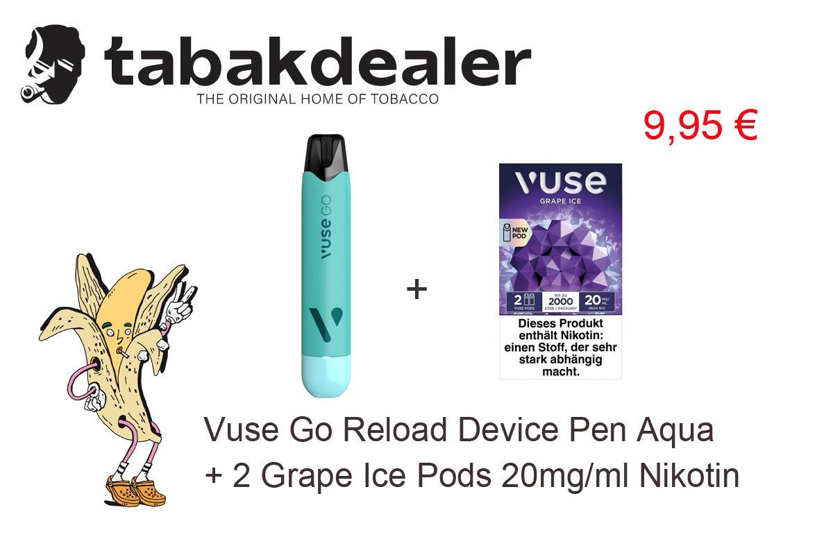 Vuse Go Reload Device Pen Aqua + 1 x 2 Vuse Pods Grape Ice 18mg/ml gratis