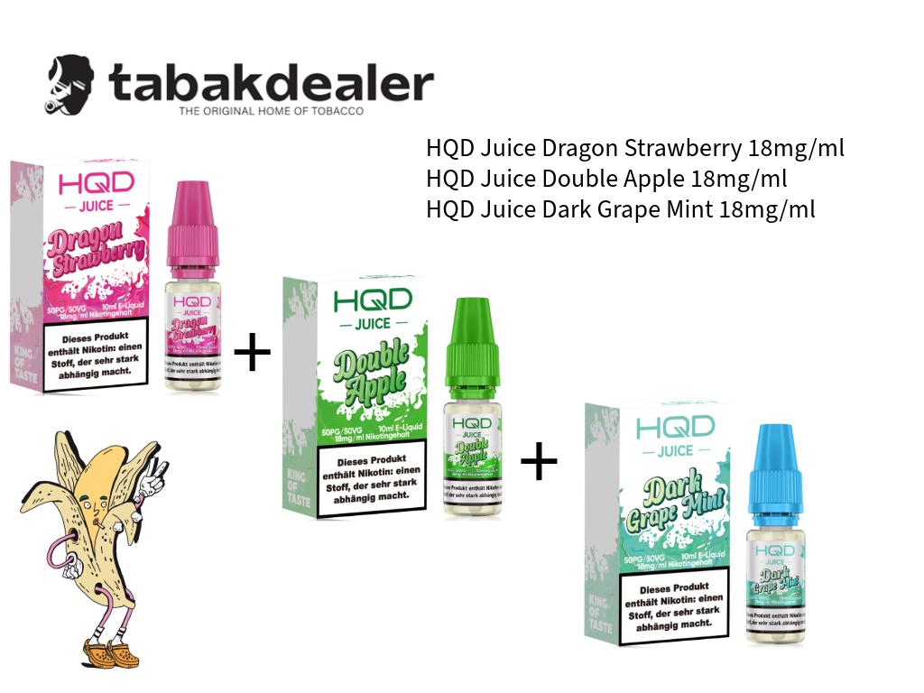 HQD Juice Dragon Strawberry, Double Apple, Dark Grape Mint 18mg/ml 3er