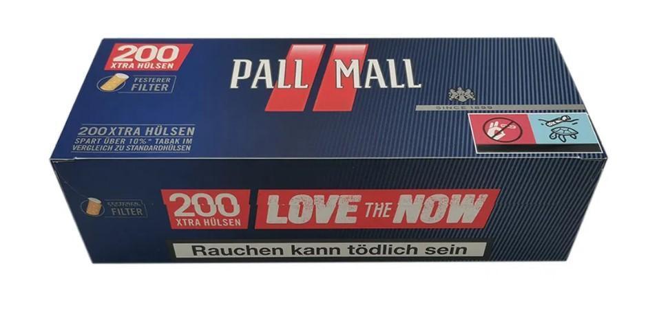 5 Pall Mall Red Beutel 104g, 1000 Pall Mall Hülsen, 5 Reibrad Feuerzeuge, Aschenbecher