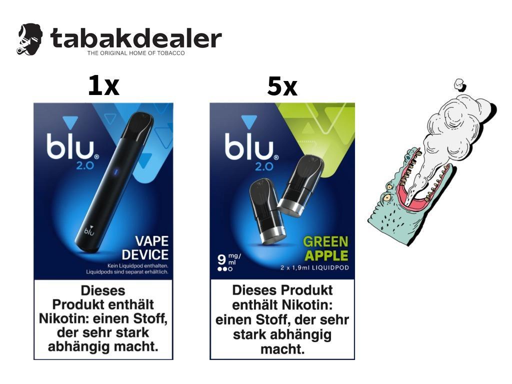 1x blu 2.0 Device + 5x blu 2.0 Green Apple 9mg/ml 