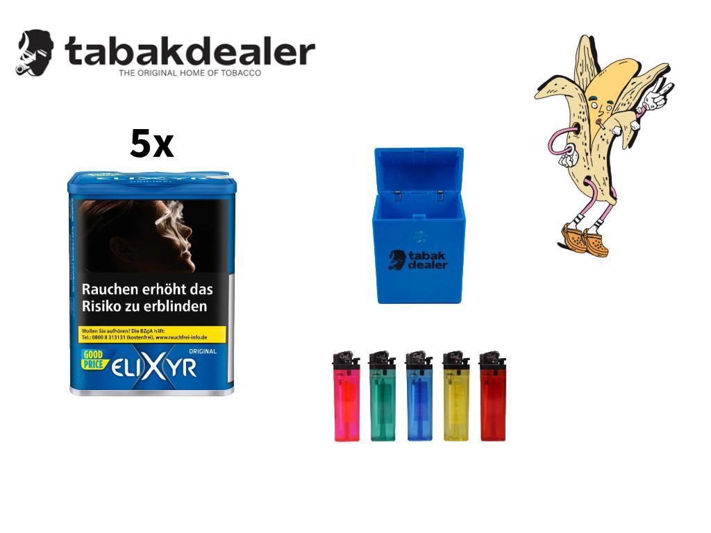 5 x Elixyr Original Blue 102g + 1 Tabakdealer Etui + 1 Cool Feuerzeug 