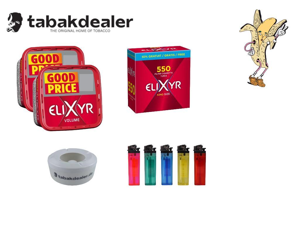 2x Elixyr Volumen Tobacco Box + 550 Elixyr Filterhülsen + 1 Cool Feurzeuge +1 Windascher 