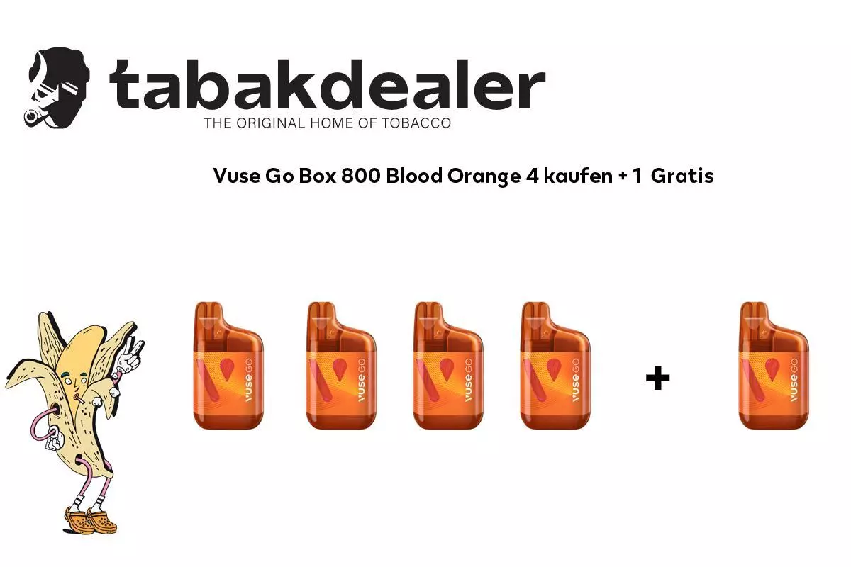 4 + 1 Gratis Vuse Go Box 800 Blood Orange 20mg/ml Nikotin