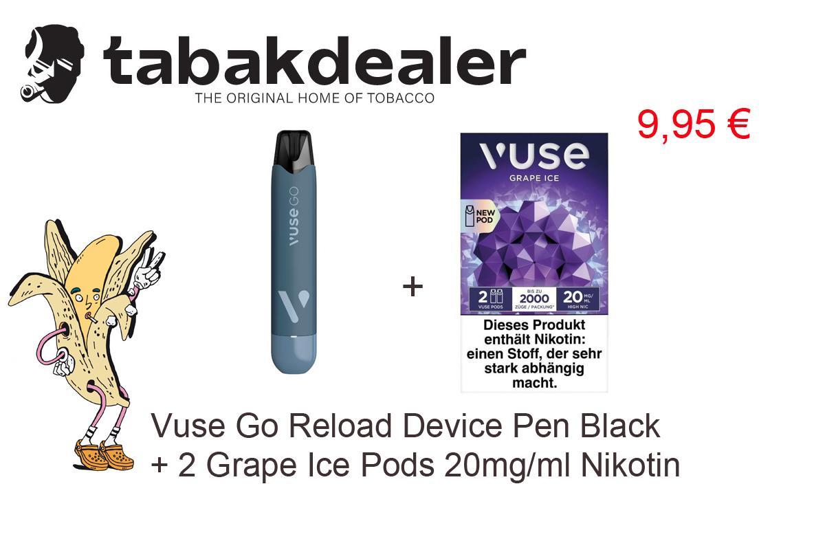 Vuse Go Reload Device Pen Black + 1 x 2 Vuse Pods Grape Ice 20mg/ml