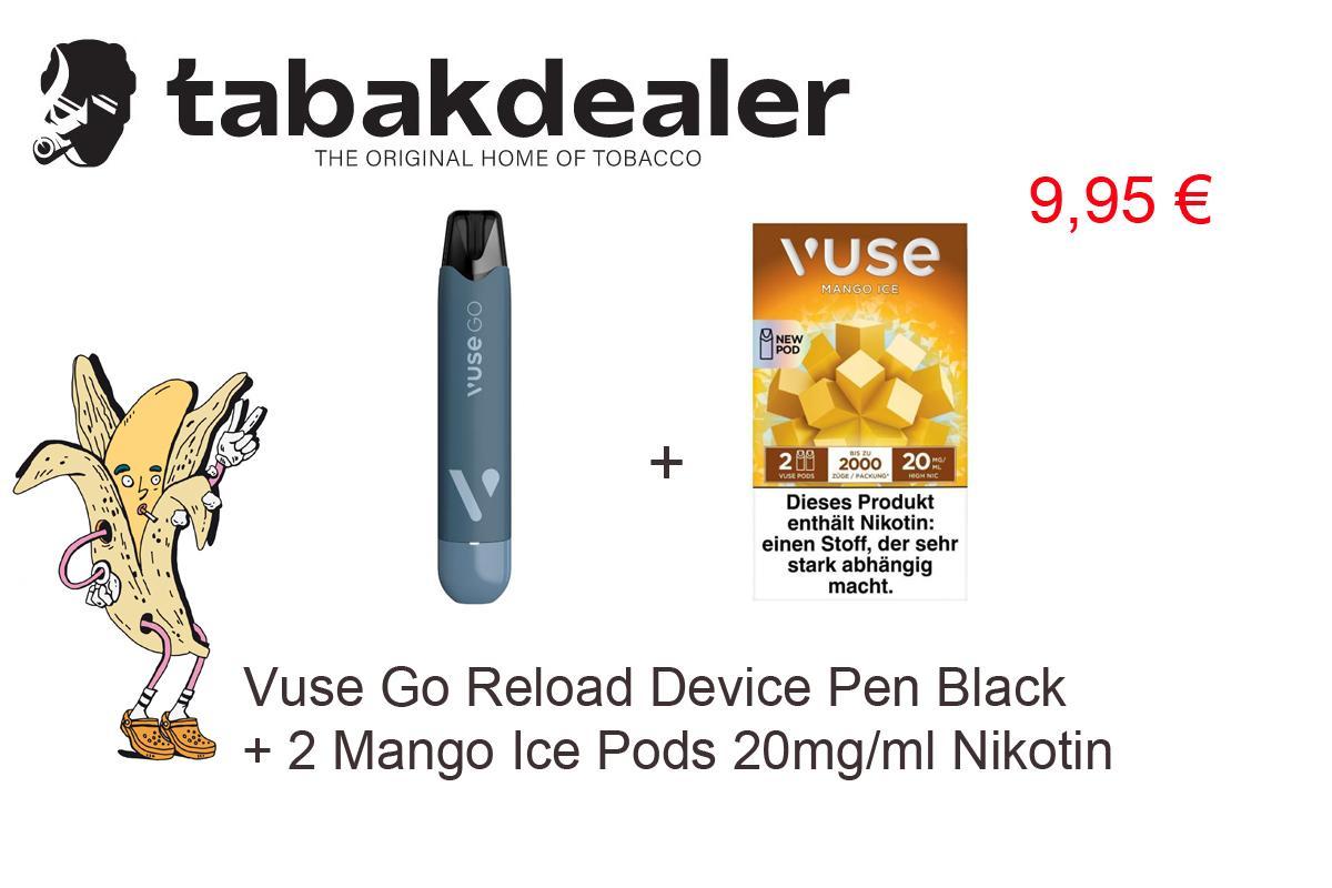 Vuse Go Reload Device Pen Black + 1 x 2 Vuse Pods Mango Ice 20mg/ml 