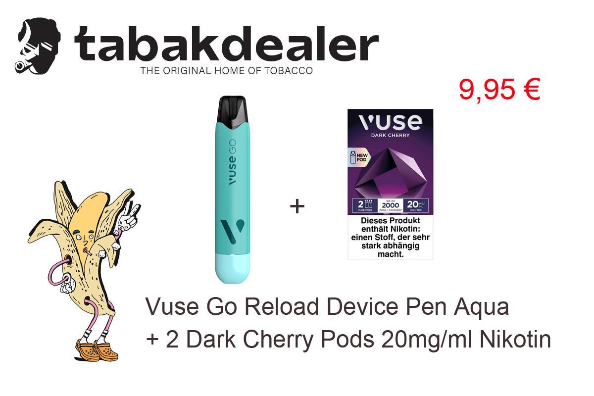 Vuse Go Reload Device Pen Aqua + 1 x 2 Vuse Pods Dark Cherry 20mg/ml gratis