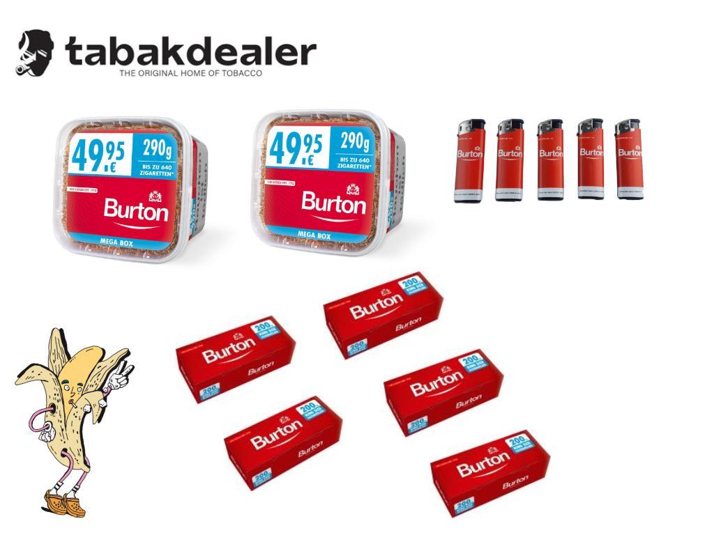 Burton Red XXXL Tabak + 1000 Burton Hülsen + Burton Feuerzeuge 