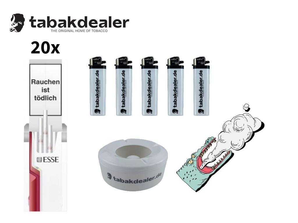 20x20 Esse Red Slim Zigaretten + 5x Tabakdealer Feuerzeuge + 1x Tabakdealer Windascher 