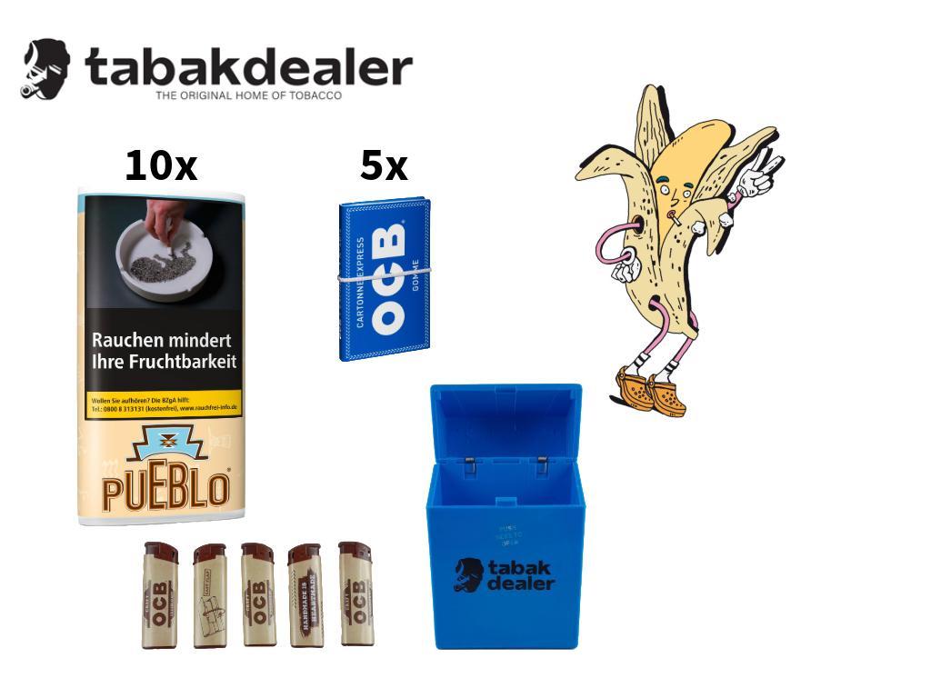 10 x 30g Pueblo Classic + 5 x 100 Blatt OCB Blau Gummi + 5 OCB FZG + Etui 
