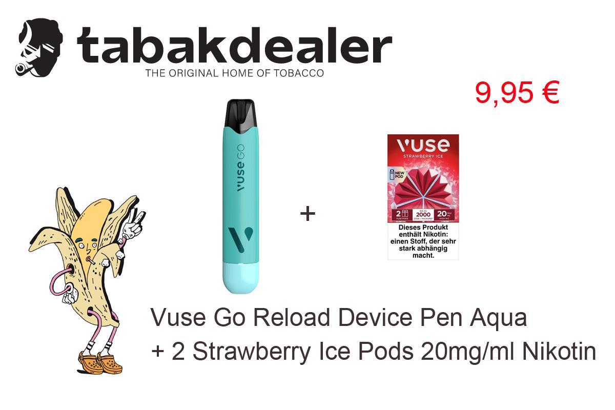 Vuse Go Reload Device Pen Aqua + 1 x 2 Vuse Pods Strawberry 20mg/ml 