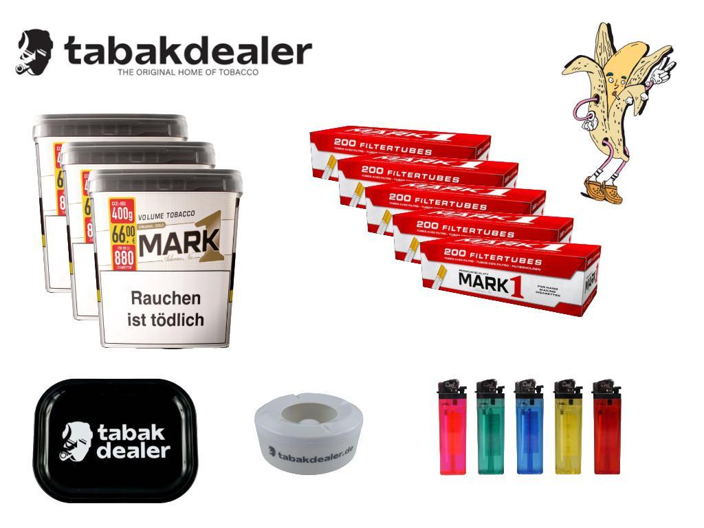 3x Mark 1 VT Gold + 1000 Mark Adams Hülsen + 5 Cool Feuerzeuge+ 1 Windascher+ Tray 1 x 400g