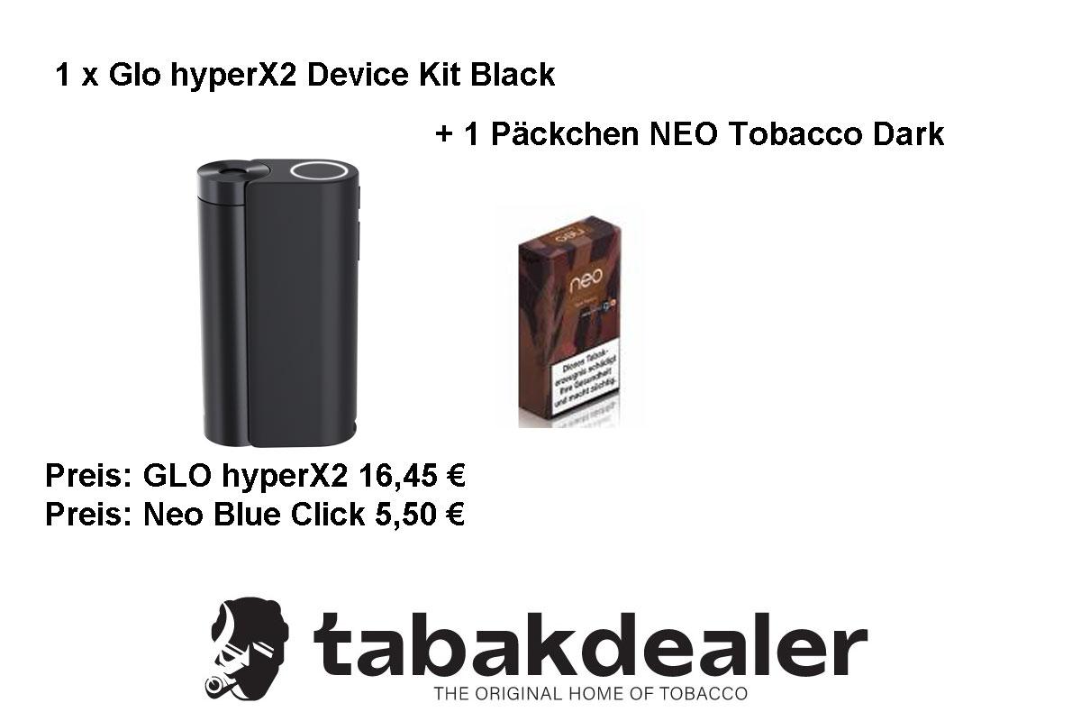 glo hyperX2 Device Kit Black + 1 Packung NEO Tobacco Dark Tabaksticks 