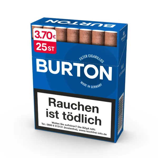 Burton Blue Filter Cigarillos Xl Naturdeckblatt 8 x 25 Zigarillos