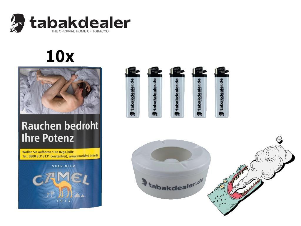 10x Camel Dark Blue Pouch 50g + 5x Tabakdealer Feuerzeuge + 1x Tabakdealer Windascher 