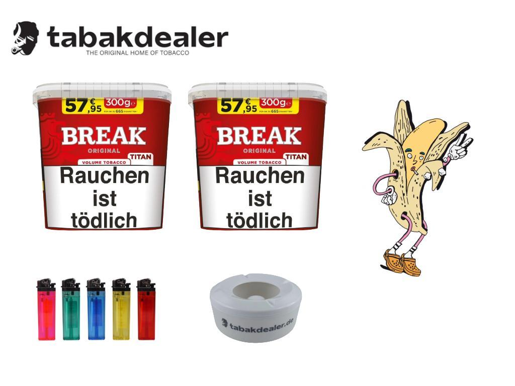 2x Break Original Titan Tabak + 5 Cool Reibradfeuerzeuge + 1 Tabakdealer Windascher 1 x 300g