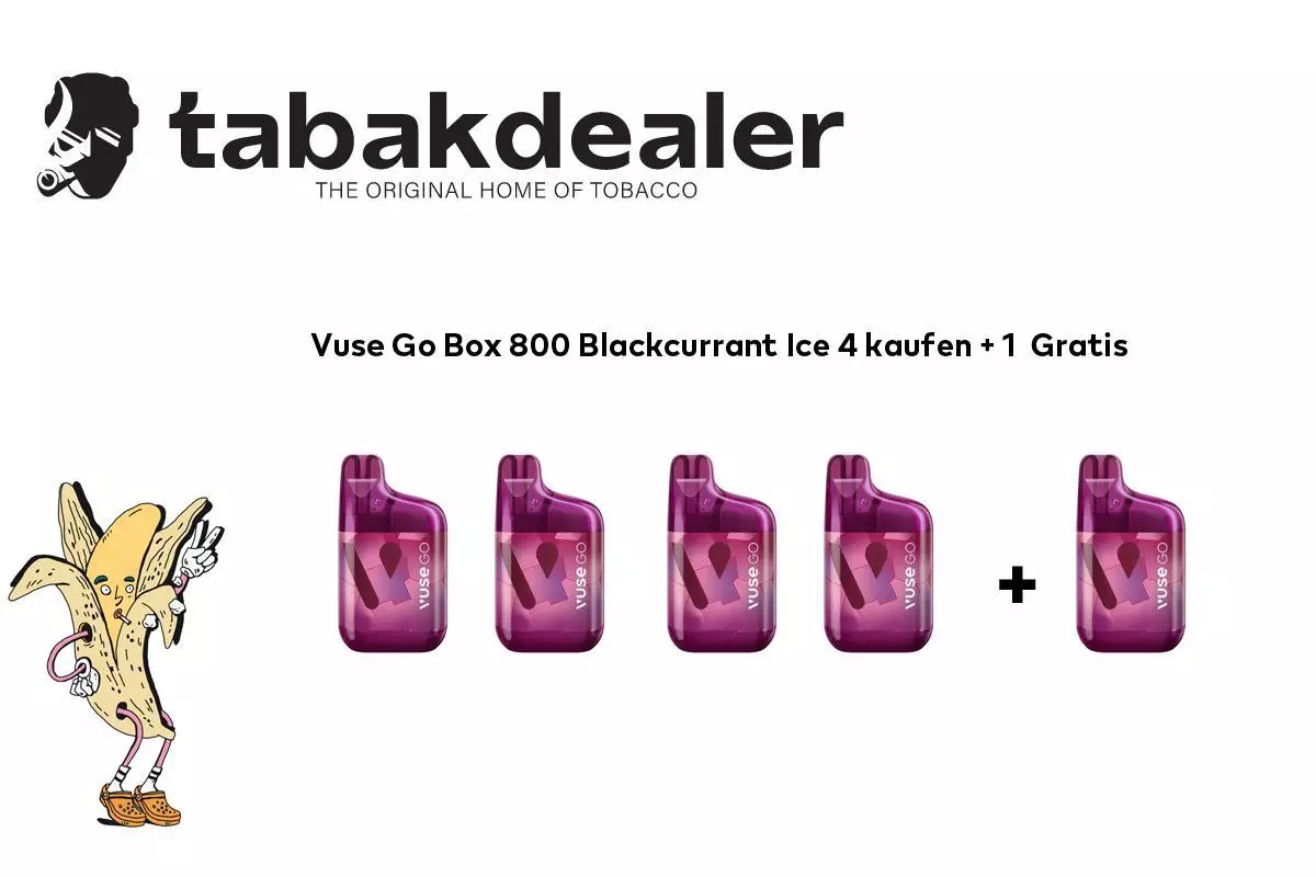 4 + 1 Gratis Vuse Go Box 800 Blackcurrant Ice 20mg/ml Nikotin