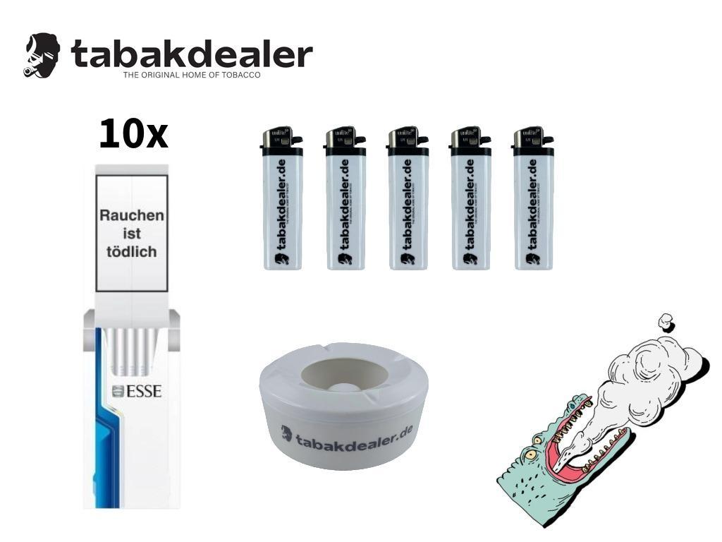 10x20 Esse Blue Slim Zigaretten + 5x Tabakdealer Feuerzeuge + 1x Tabakdealer Windascher 