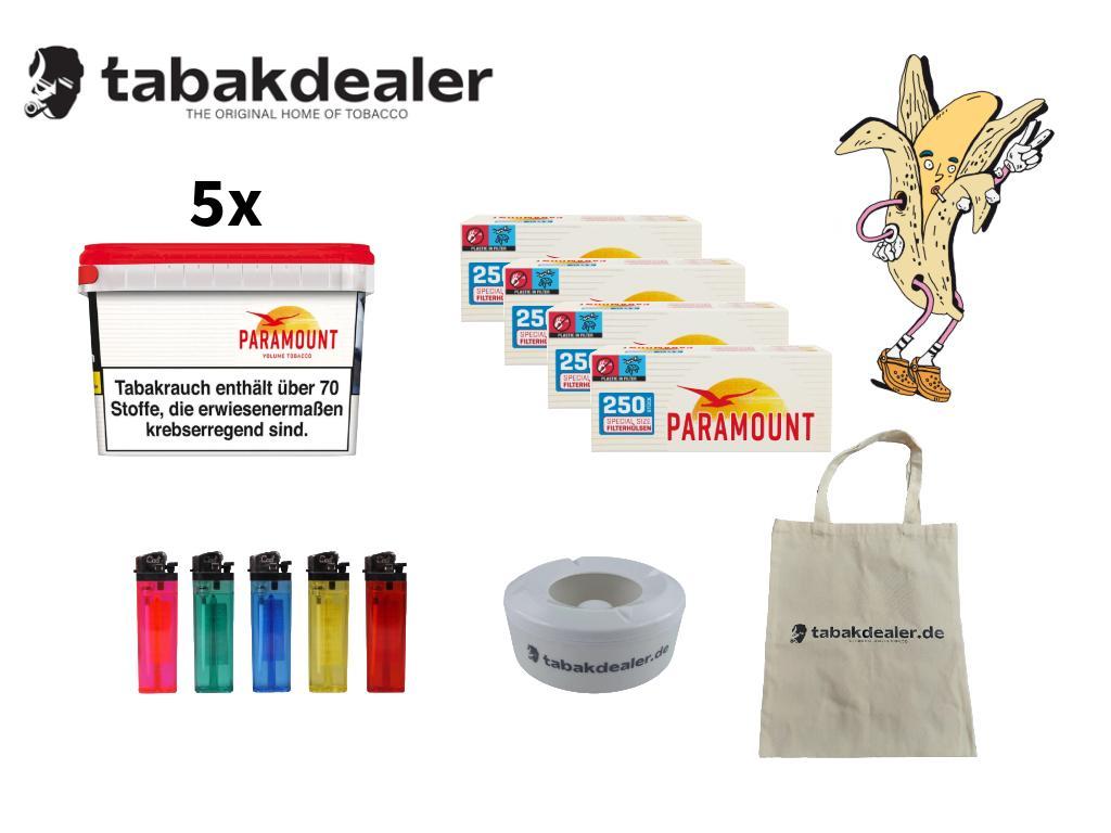 5x Paramount Red Volumen + 1000 Hülsen + 5 Cool Feuerzeuge + 1 Windascher+ Tabakdealer Tasche 