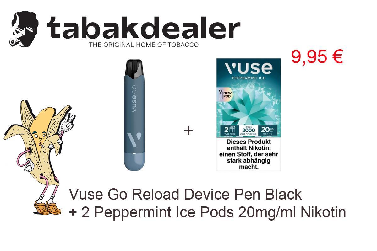 Vuse Go Reload Device Pen Black + 1 x 2 Vuse Pods Peppermint Ice 20mg/ml