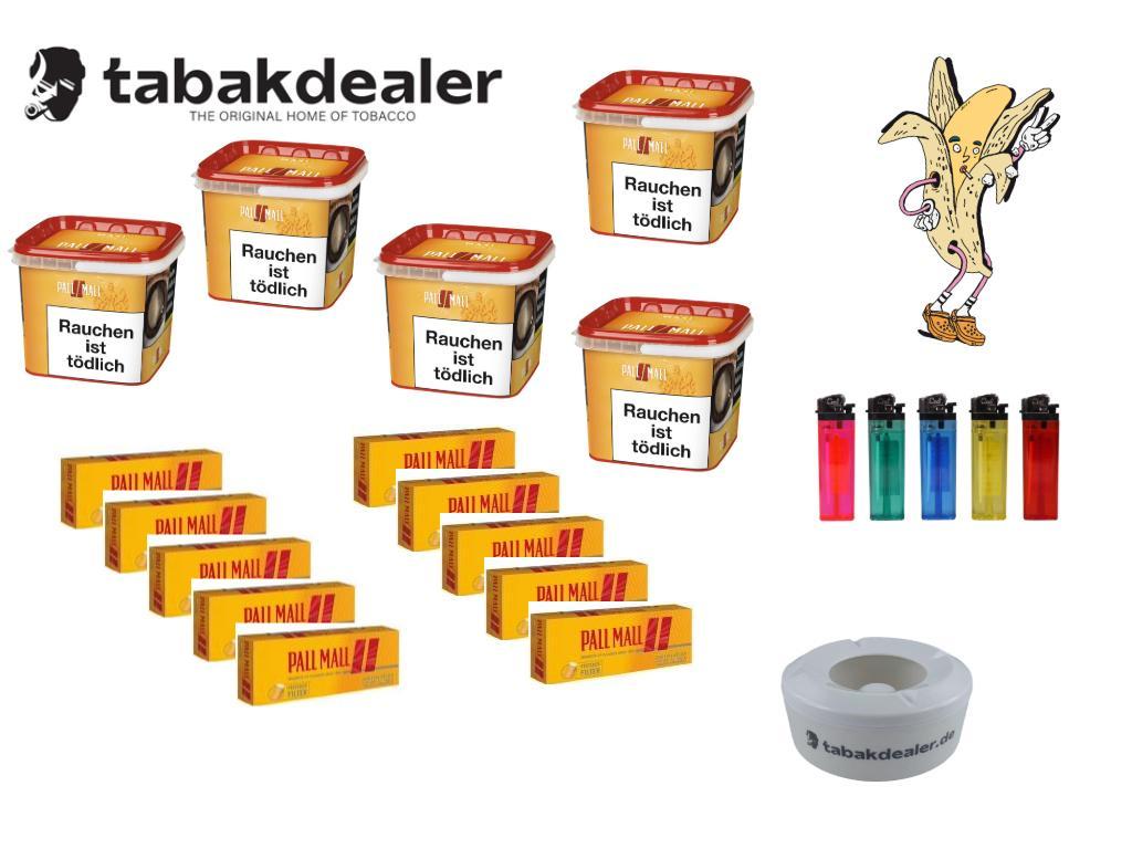 5 x Pall Mall Red Box + 2000 Pall Mall Red Hülsen + 5 Reibrad Feuerzeuge + 1 Tabakdealer Windascher 