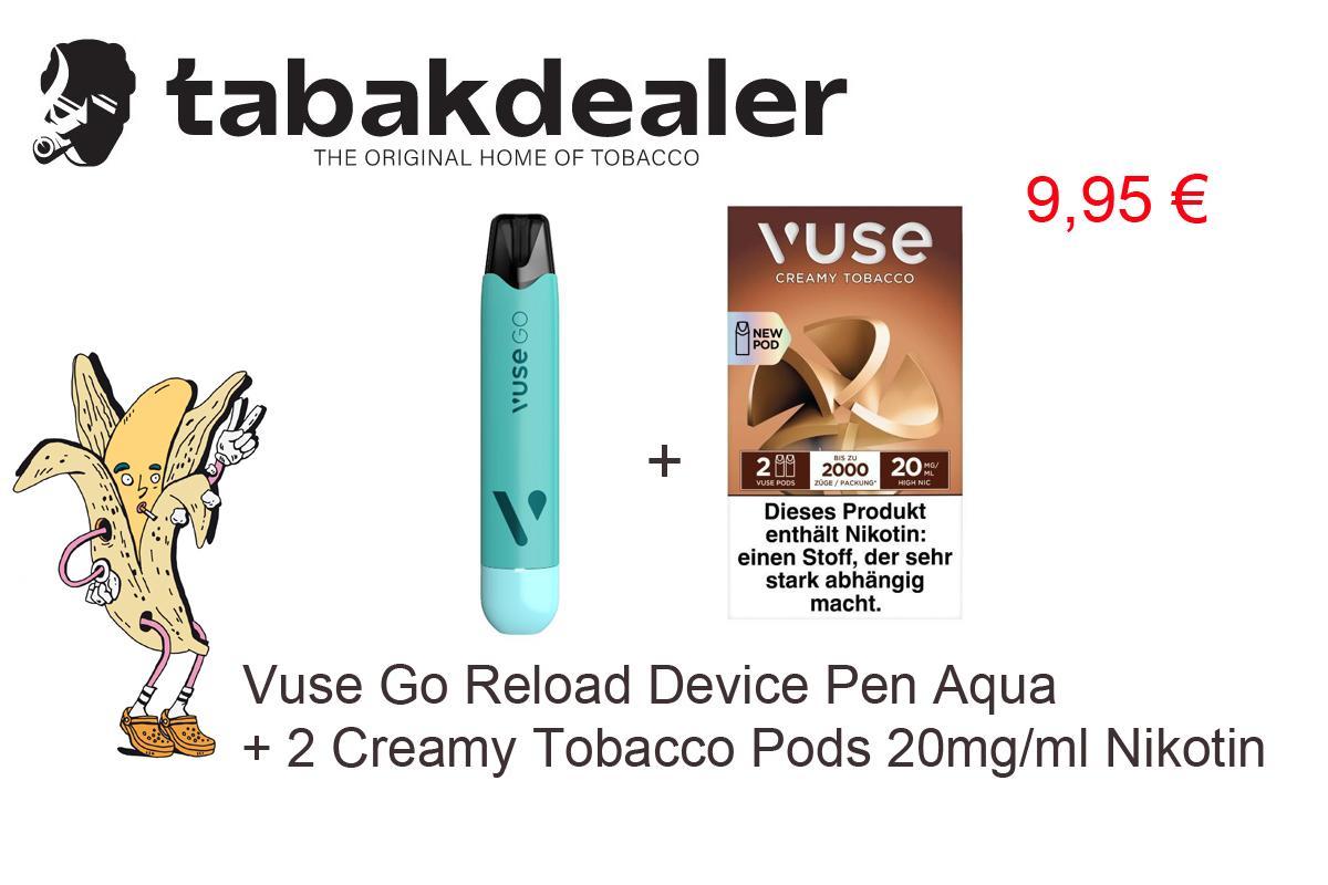 Vuse Go Reload Device Pen Aqua + 1 x 2 Vuse Pods Creamy Tobacco 20mg/ml gratis