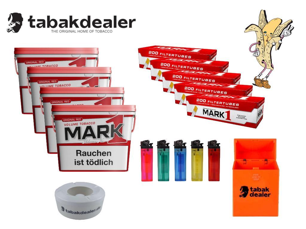 4x Mark 1 Red Volumen Blend + 1000 Mark Adams Hülsen + 5 Cool Feuerzeuge+ 1 Windascher +1 Etui 