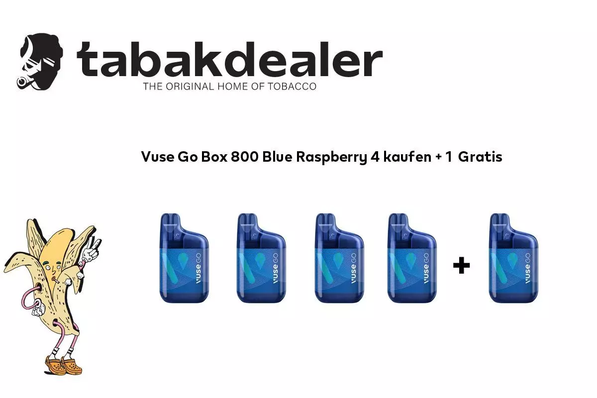 4 + 1 Gratis Vuse Go Box 800 Blue Raspberry 20mg/ml Nikotin