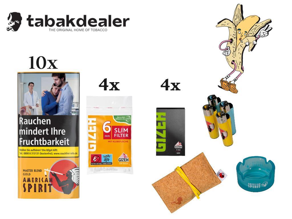 10x American Spirit Master Gold, Gizeh Filter, Gizeh Blättchen, Aschenbecher, FZ, Kork pouch 