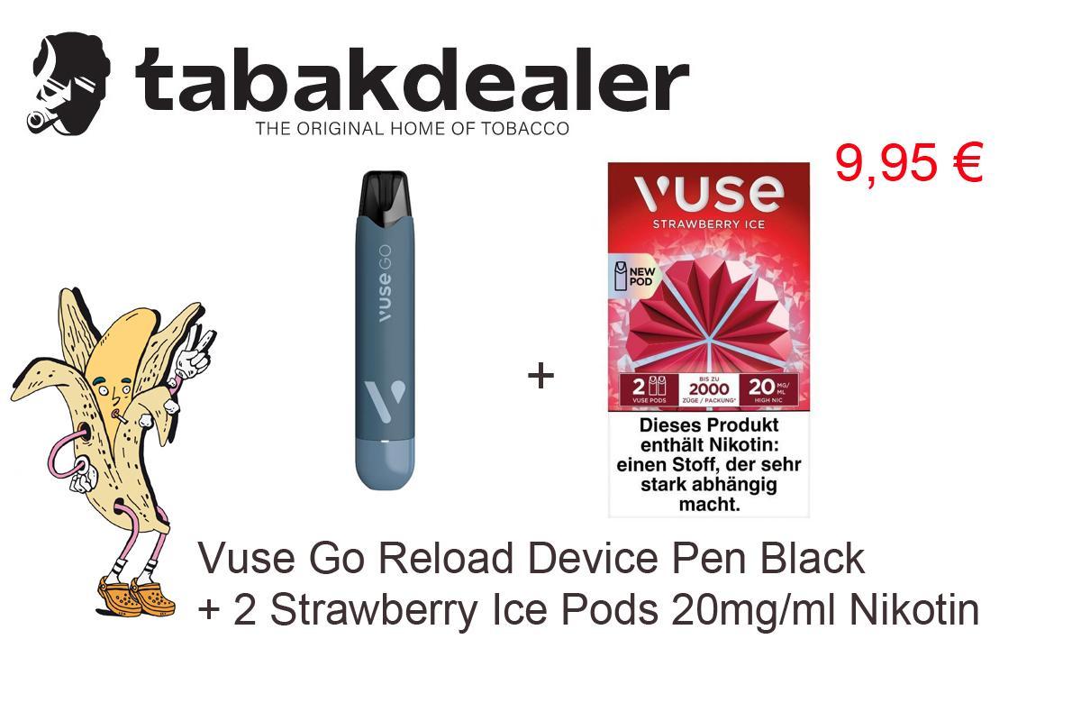 Vuse Go Reload Device Pen Black + 1 x 2 Vuse Pods Strawberry Ice 20mg/ml