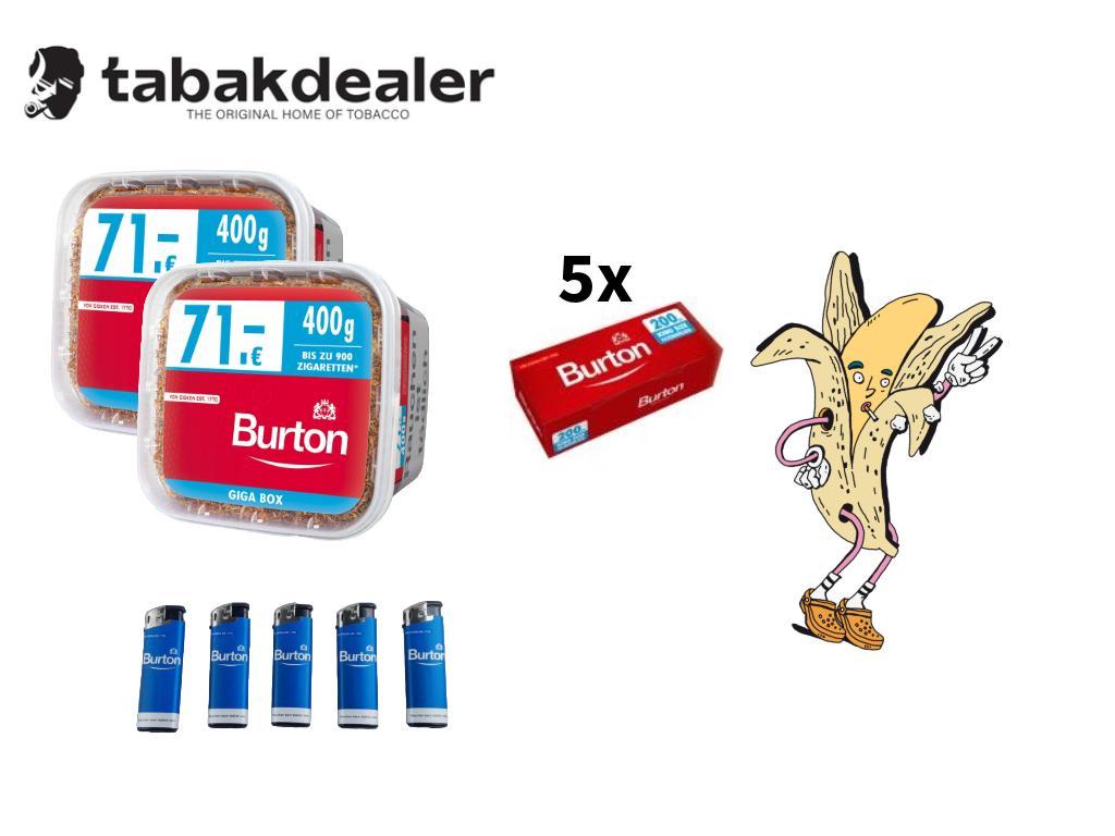 2 Burton Giga + 1000 Burton Hülsen + 5 Burton Feuerzeuge 