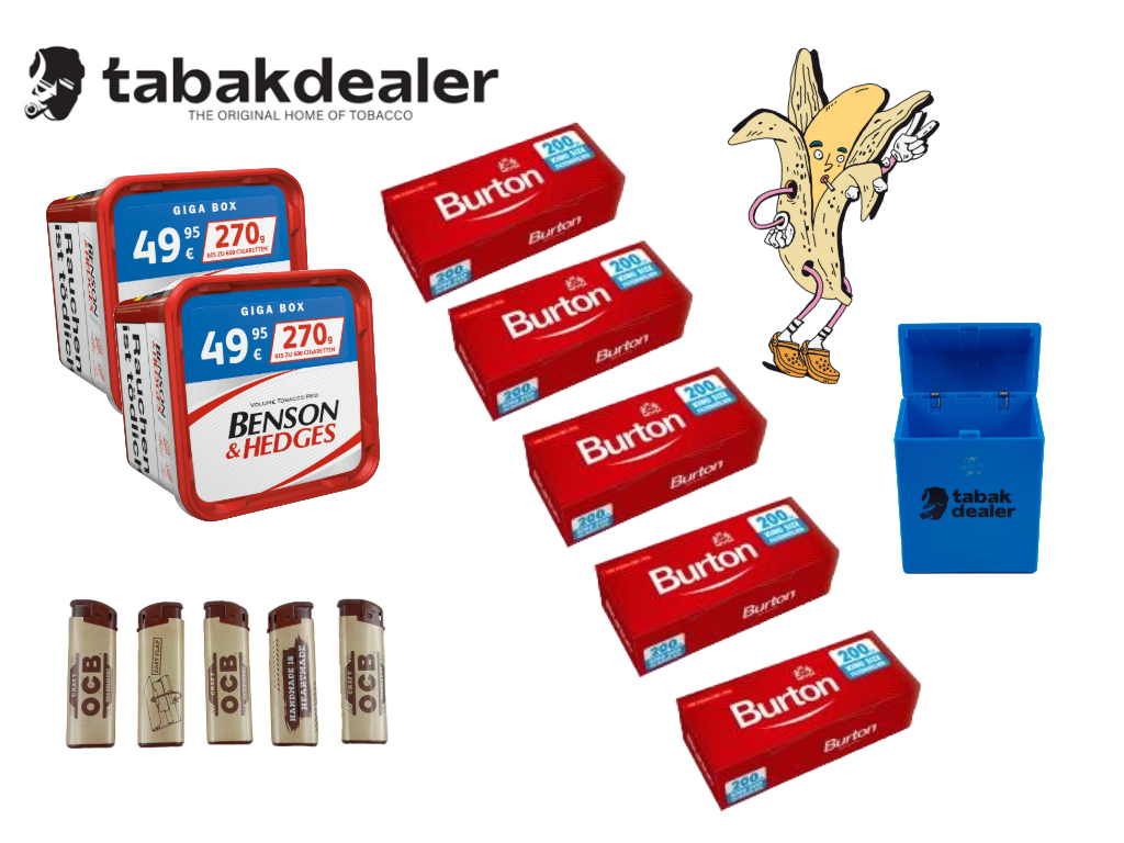 2x Benson & Hedges Tabak + 1000 Hülsen + 5 OCB Feuerzeuge und Tabakdealer Etui 