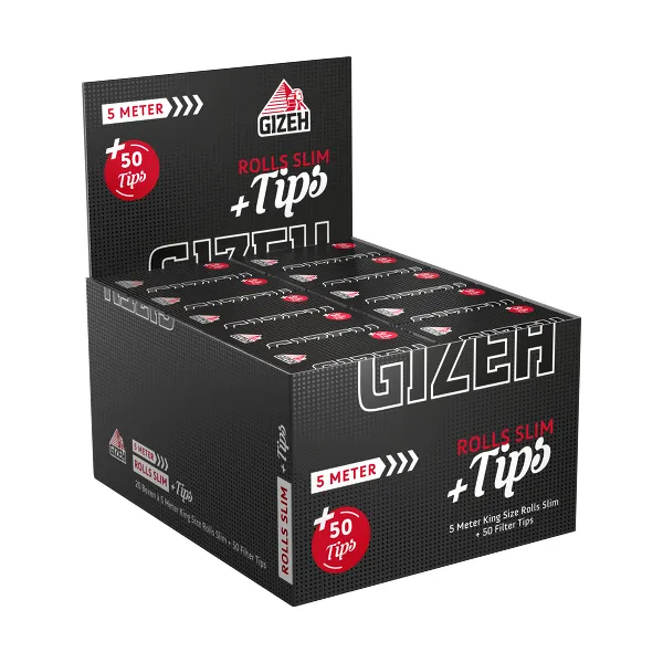 GIZEH BLACK Rolls Slim + Tips 20 x 50 Blättchen