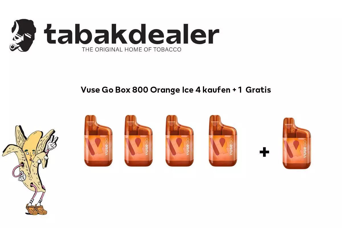 4 + 1 Gratis Vuse Go Box 800 Orange Ice 20mg/ml Nikotin